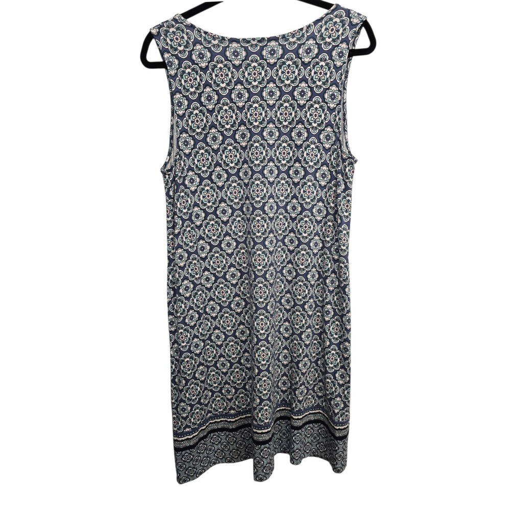 J.Jill Blue Floral Print Dress M Sleeveless Stretch Rayon Casual Boho Lagenlook - Picture 8 of 8